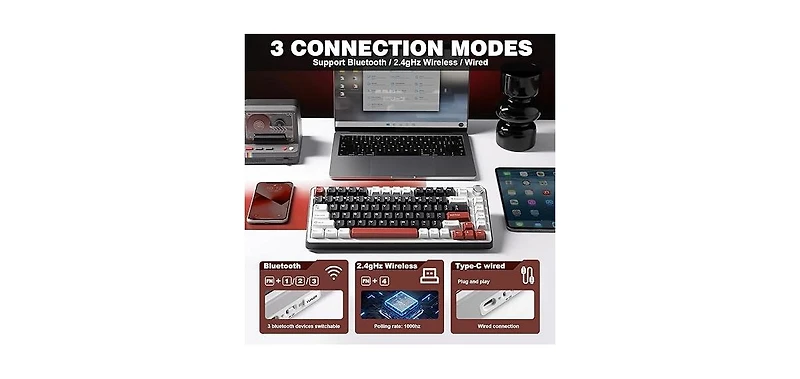 Yunzii B75 Pro Wireless Mechanical Keyboard,75% Gaming Keyboard Gasket Hot Swap Custom with Knob,Pre-lubed Switches Rgb,Bluetooth/Type-c/2.4G