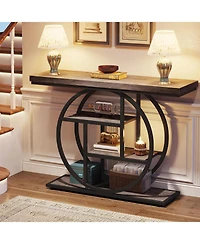 Tribesigns 41.3" Console Table, Industrial 4-Tier Sofa Table Entryway with Circle Base, Narrow Wood Accent Tables Storage Shelves for Livin