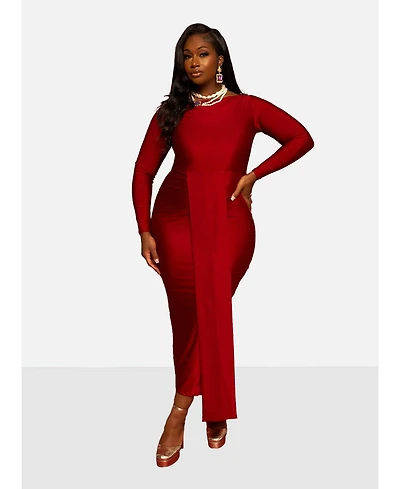 Rebdolls Women's Elegant Burgundy Bodycon Maxi Dress