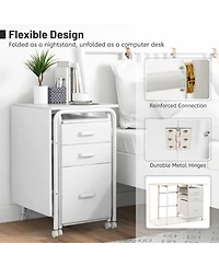 Gouun Folding Computer Desk with Wheels and 3 Drawers for Home Office and Study