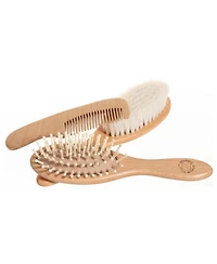 Sperric Toddler Hair Brush and Comb Set for Newborn – Wooden with Soft Goat Bristle, Cradle Cap Newborns Girls, Blue