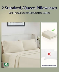 Standard 100% Cotton 500 Thread Count Pillowcases, Queen and Size, Soft Silky, Cool Smooth by California Design Den