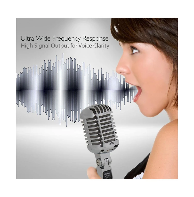 Pyle Classic Retro Dynamic Vocal Microphone, Vintage Style with 16' Xlr Cable (Silver)