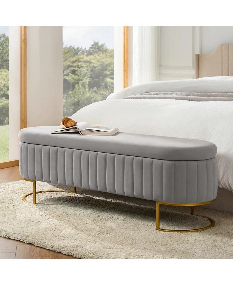 Raquel Storage Bench with Metal Legs and Channel Tufted