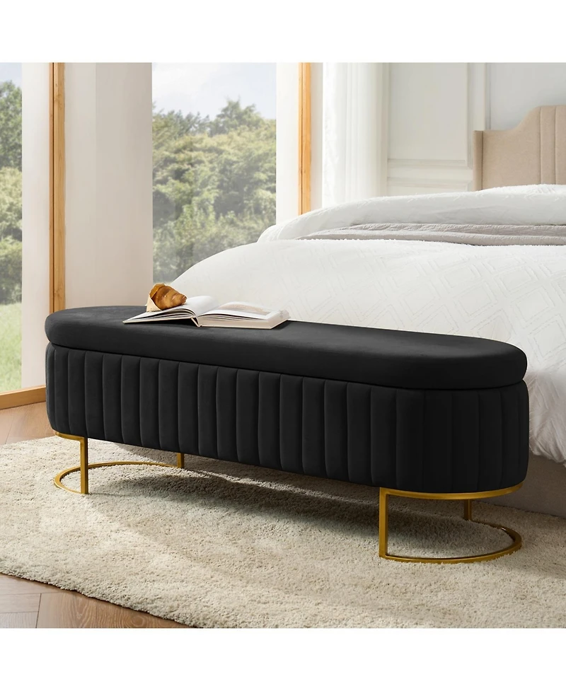 Raquel Storage Bench with Metal Legs and Channel Tufted