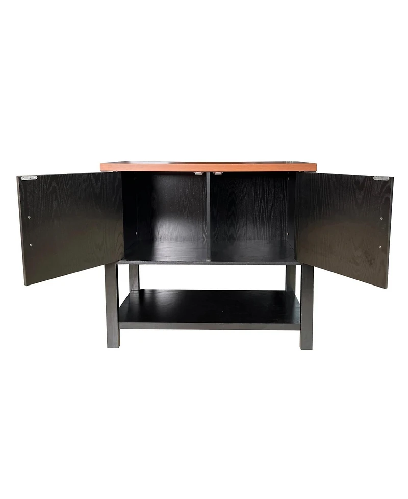 Slickblue Modern 2 Drawer Wooden Storage Console Table Black/Walnut