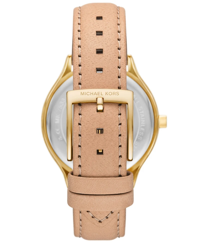 Michael Kors Women's Slim Runway Three-Hand Nude Leather Watch, 38mm