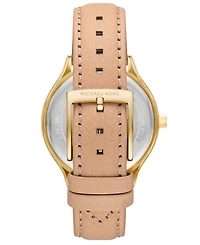Michael Kors Women's Slim Runway Three-Hand Nude Leather Watch, 38mm