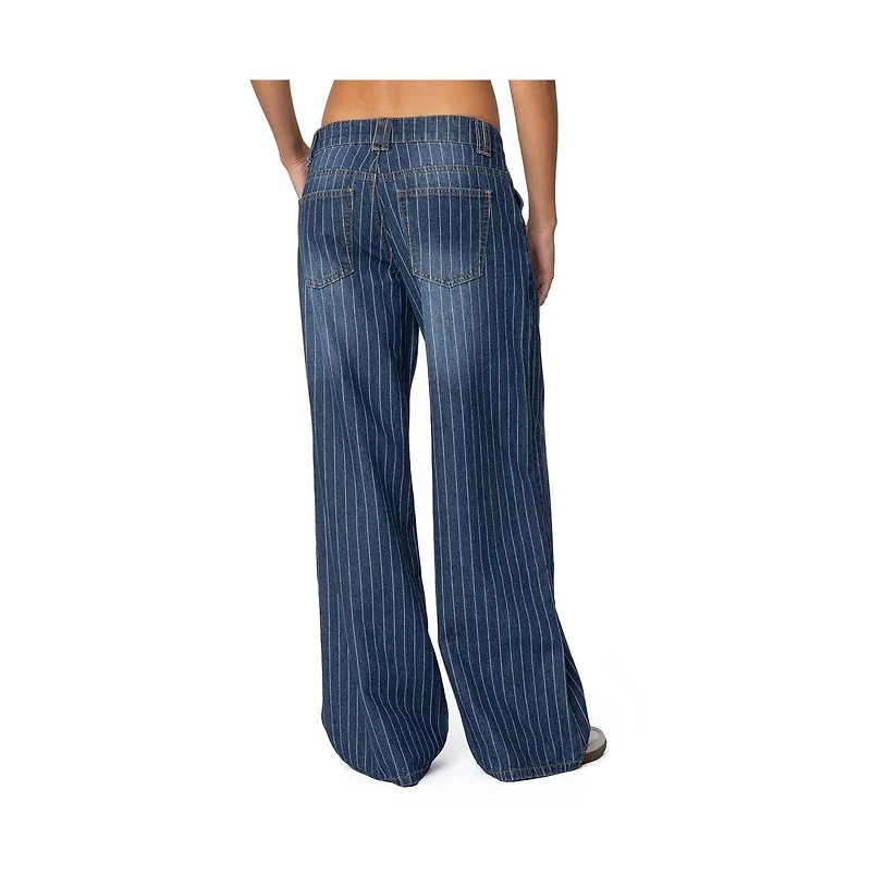 Edikted Womens Cory Striped Low Rise Jeans