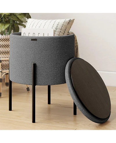 Boucle Round Ottoman with Hidden Storage – Modern Foot Stool, Makeup Vanity Small Rest, Perfect for Living Room & Bedroom D