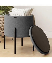 Boucle Round Ottoman with Hidden Storage – Modern Foot Stool, Makeup Vanity Small Rest, Perfect for Living Room & Bedroom D