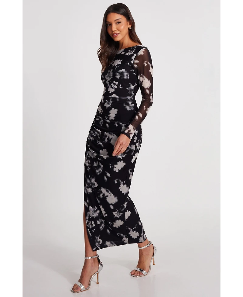 Quiz Women's Mesh Floral Long Sleeve Maxi Dress