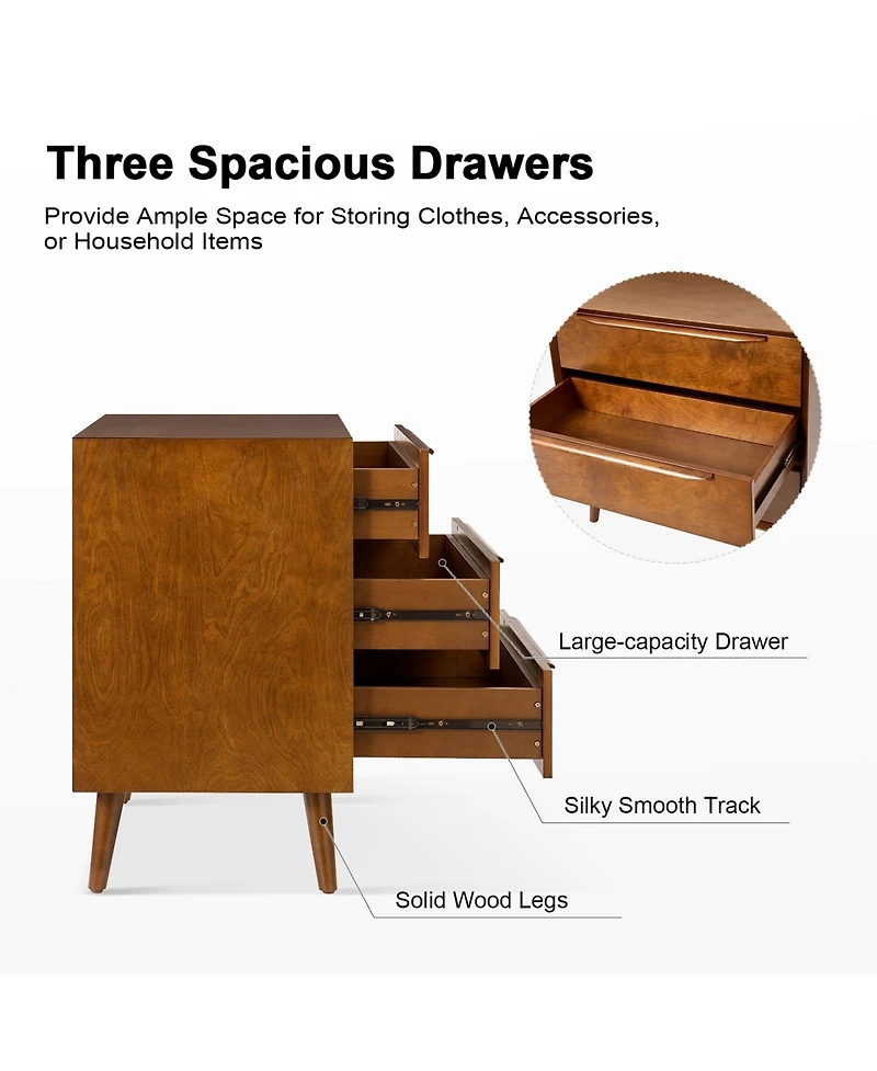 Hulala Home Zahira Mid-Century Modern 3 - Drawer Accent Chest with Solid Wood Handles and Legs