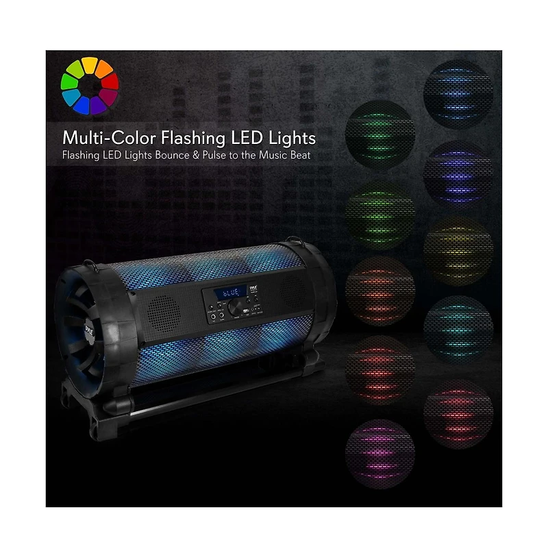 Pyle Portable Bluetooth BoomBox Speaker System with Led Lights, Fm Radio, Karaoke Microphone, 600W Output