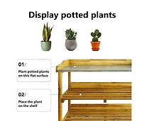 Potting Bench with 2 Shelves Solid Acacia Wood and Zinc