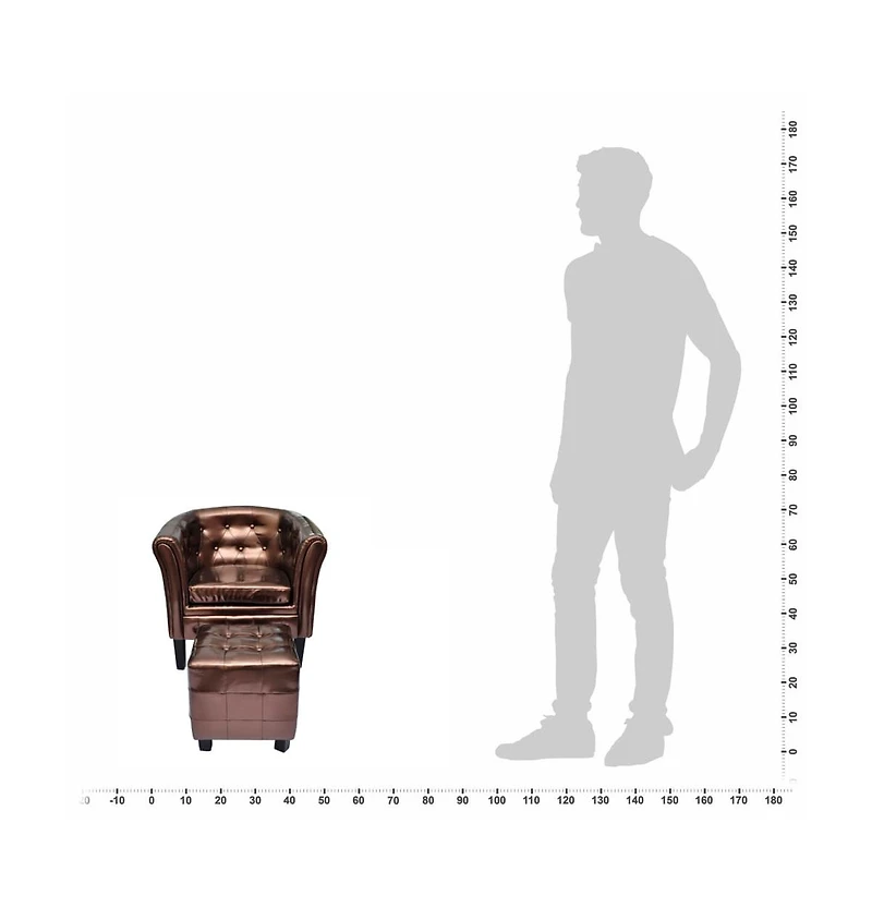 Tub Chair with Footstool Brown Faux Leather