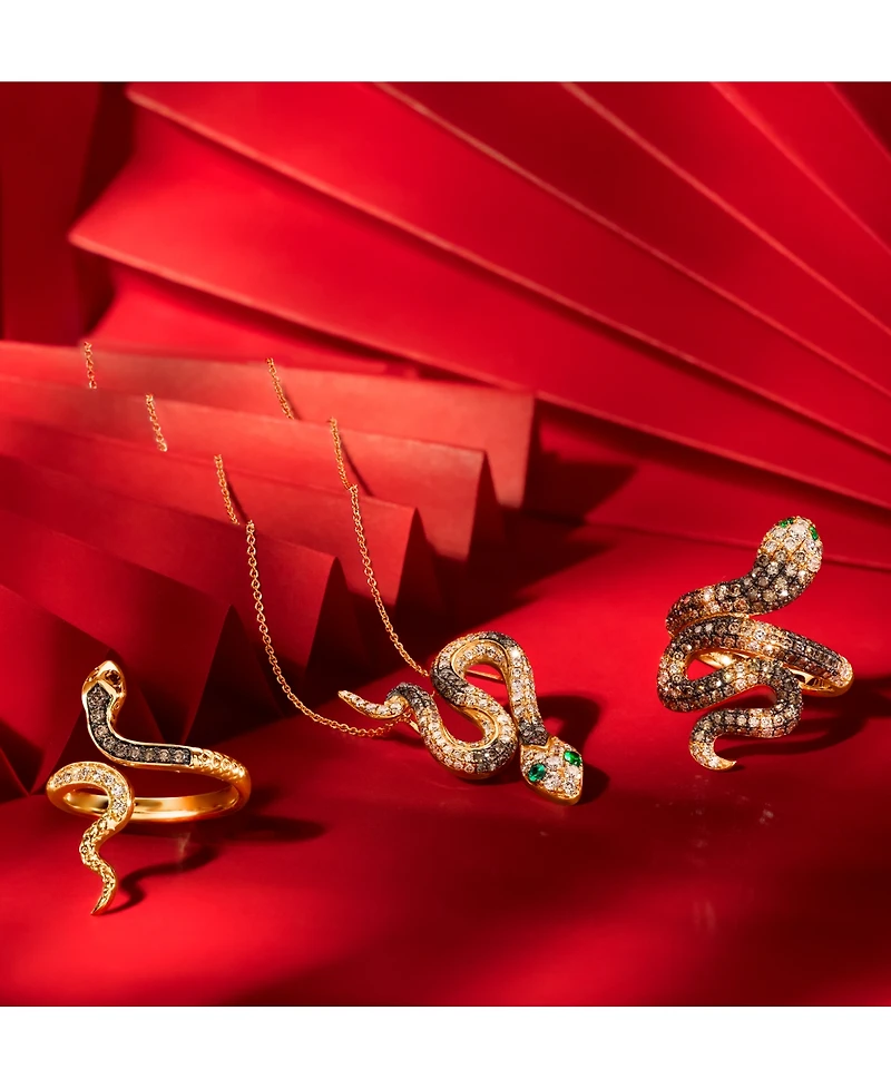 Le Vian Ombre Chocolate Ombre Diamond (2 ct. t.w.) & Costa Smeralda Emeralds (1/20 ct. t.w.) Snake Ring in 14k Rose Gold