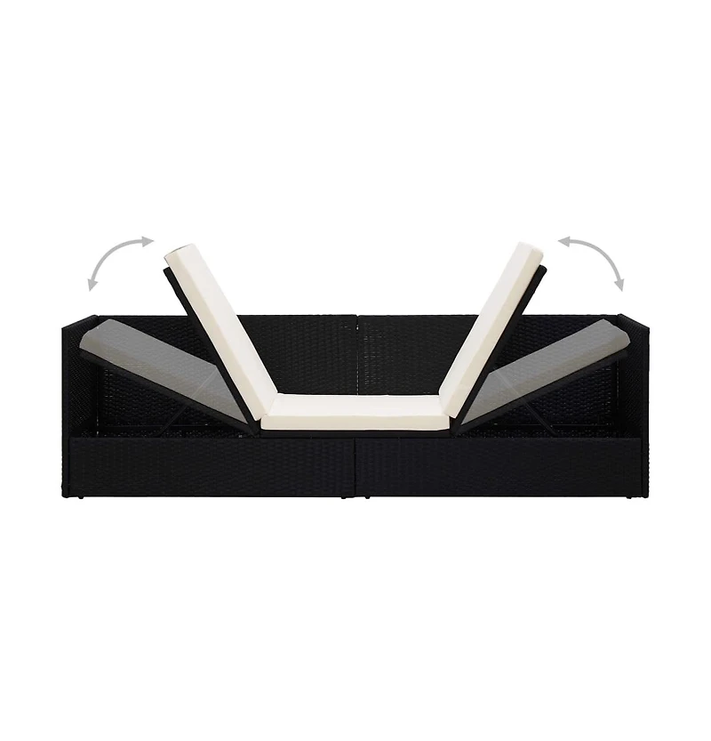 vidaXL Patio Bed with Cushion & Pillows Poly Rattan Black