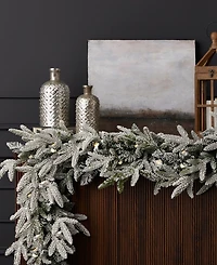 Seasonal 9ft Royal Oaks Flocked Fir Garland, 60 Warm Led Lights