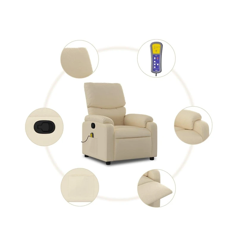 vidaXL Massage Recliner Chair Cream Fabric