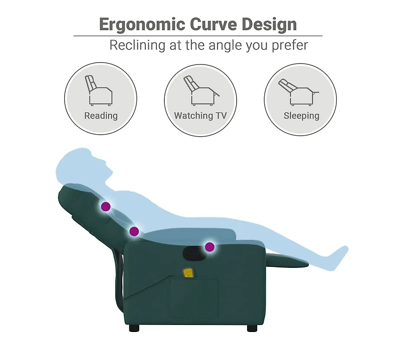 Massage Recliner Chair Dark Green Fabric