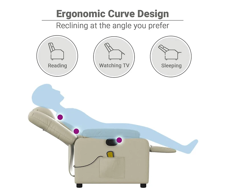 Massage Recliner Chair Cream Faux Leather