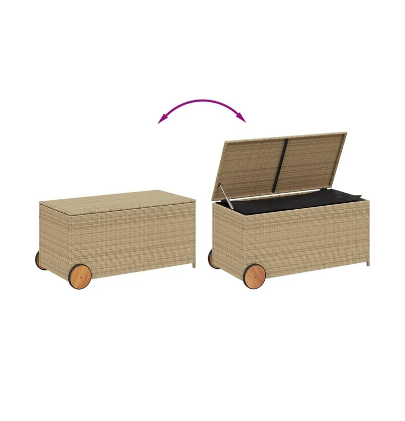 vidaXL Garden Storage Box with Wheels Mix Beige 50.2 Gal Poly Rattan