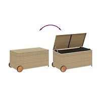 vidaXL Garden Storage Box with Wheels Mix Beige 50.2 Gal Poly Rattan