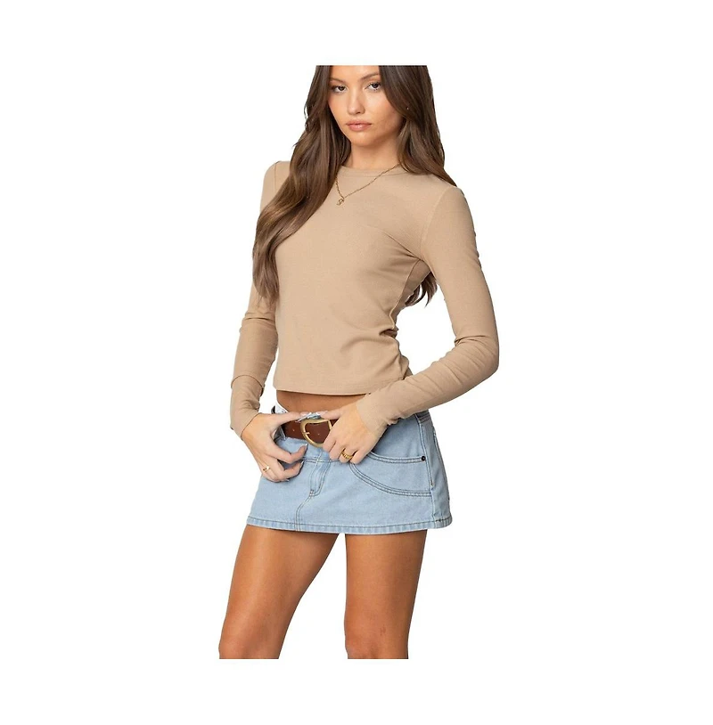 Edikted Womens Nicky Ribbed Long Sleeve T Shirt