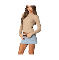 Edikted Womens Nicky Ribbed Long Sleeve T Shirt