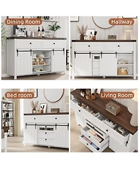 gaomon Kitchen Sideboard with Sliding Barn Doors, 5 Drawers 0.98" Thickness Top Plate）