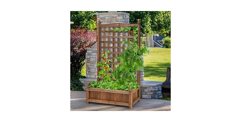 Slickblue Solid Wood Farmhouse Garden Planter Box with 48-inch High Trellis