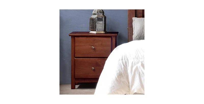 Solid Wood Nightstand with 2 Drawers – Farmhouse Style Bedroom Storage Table Rustic Finish