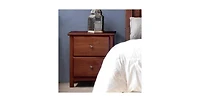 Solid Wood Nightstand with 2 Drawers – Farmhouse Style Bedroom Storage Table Rustic Finish