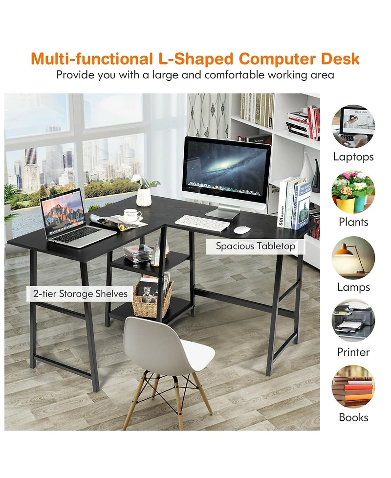 Gouun L-Shaped Corner Computer Desk with Spacious Desktop and Storage Shelves