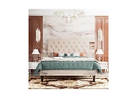Linen Upholstered Platform Bed with Button-Tufted Headboard – Modern Bed Frame with Wood Slats, No Box Spring Needed