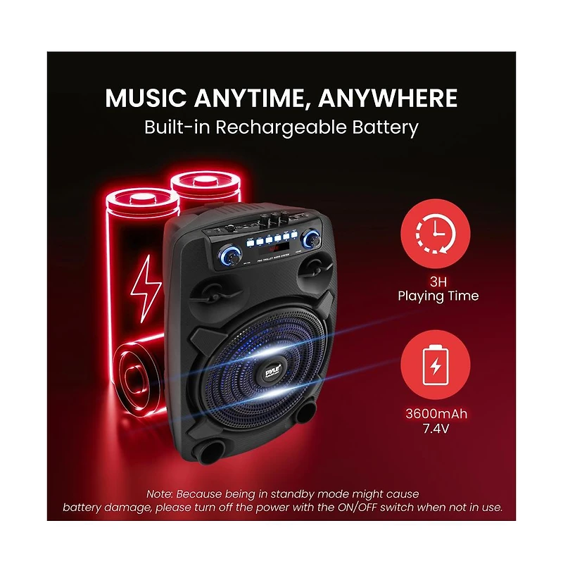 Pyle 12” Bluetooth Portable Pa Speaker with Wired Microphone, Party Lights & Rechargeable Battery