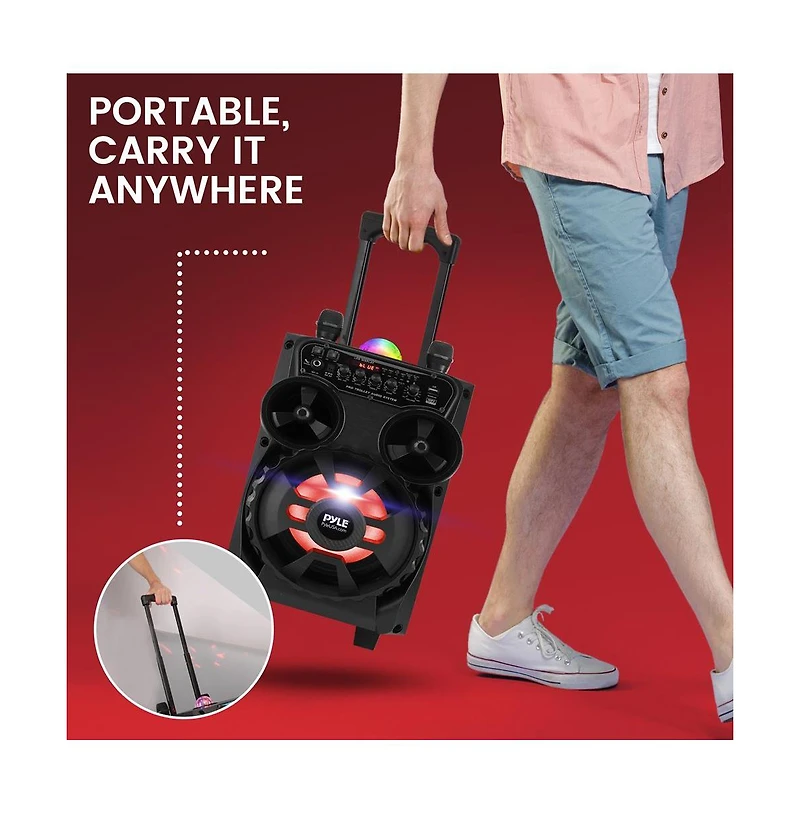 Pyle Portable Bluetooth Pa Speaker - 580W 8” Rechargeable Outdoor Bt Karaoke Audio System