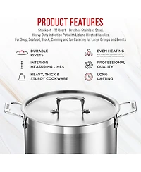 Bakken-Swiss 12-Quart Brushed Stainless Steel Stockpot with Lid – Heavy-Duty Induction Pot with Riveted Handles – Ideal for Soup, Seafoo