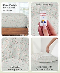 Floral Sheet Set Twin Xl, Soft 100% Cotton Sheets, Sateen, 3 Pc Deep Pocket Bedding Sheets & Pillowcase Set - Chic Floral