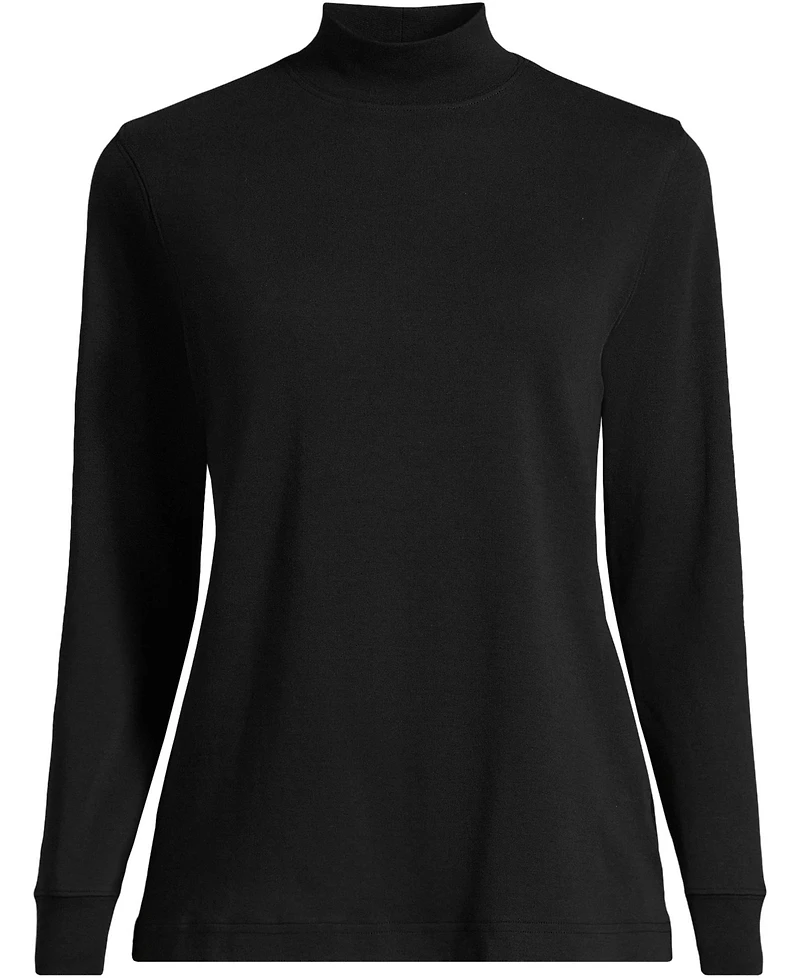 Lands' End Women's School Uniform Tall Relaxed Cotton Long Sleeve Mock Turtleneck
