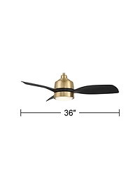 Casa Vieja 36" Verdin Modern Indoor Outdoor Ceiling Fan 3 Blade Led Light Remote Control Brass Finish Black Blades Bedroom Living Room Kitchen Garage