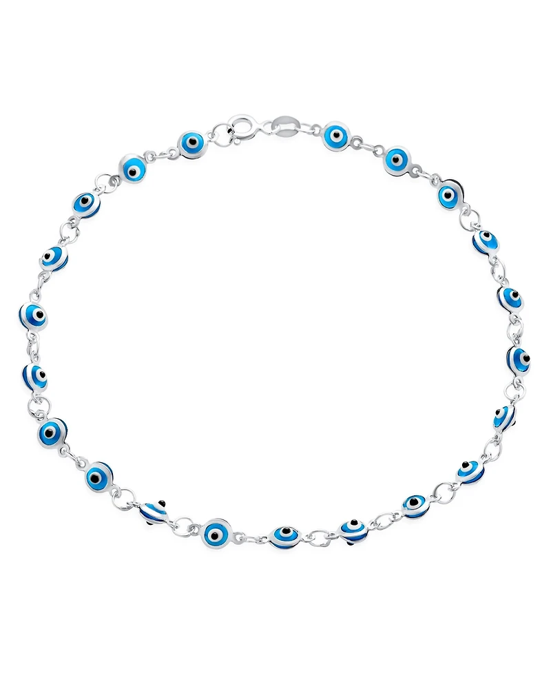 Bling Jewelry Protection Amulet Turkish Multi Color Charm Slender Evil Eyes Anklet Link Ankle Bracelet .925 Sterling Silver