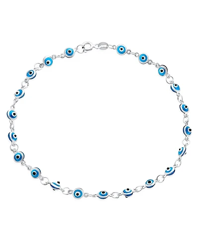 Bling Jewelry Protection Amulet Turkish Multi Color Charm Slender Evil Eyes Anklet Link Ankle Bracelet .925 Sterling Silver