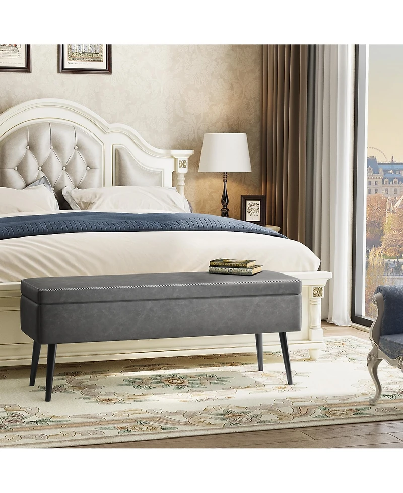 gaomon 47.7'' Mid-century Modern Upholstered Storage Bench with Solid Wood Legs