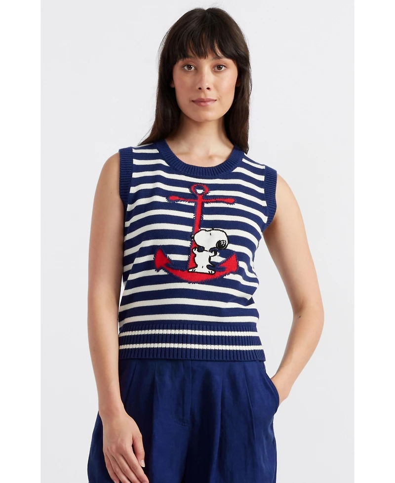 Chinti & Parker Women's Meets Peanuts Embroidered Snoopy Anchor Tank