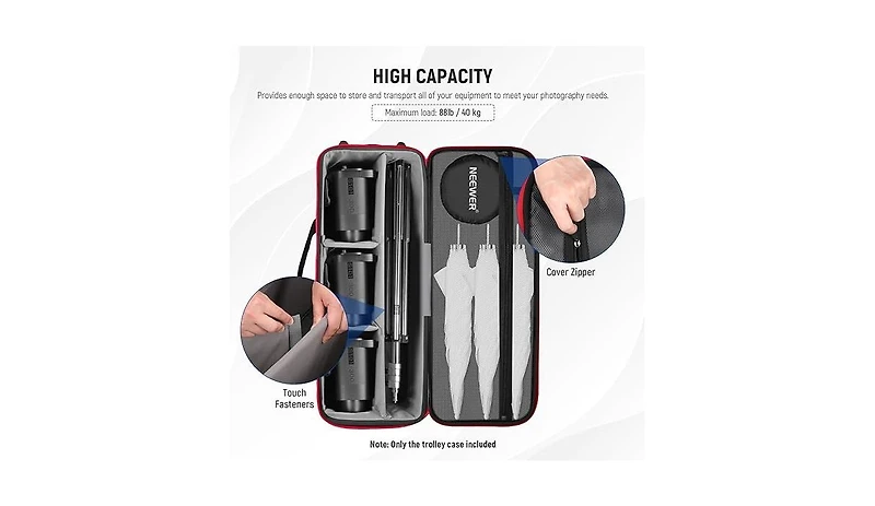 Neewer Trolley Case for Photo Studio Equipment, Tripod Rolling Bag with Wheels/Straps/Padded Compartment/Handle for Light Stands, Strobes, Photography