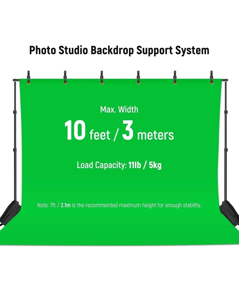 Neewer Photo Studio Backdrop Support System, 10ft/3m Wide 6.6ft/2m High Adjustable Background Stand with 4 Crossbars, 6 Backdrop Clamps, 2 Sandbags, a