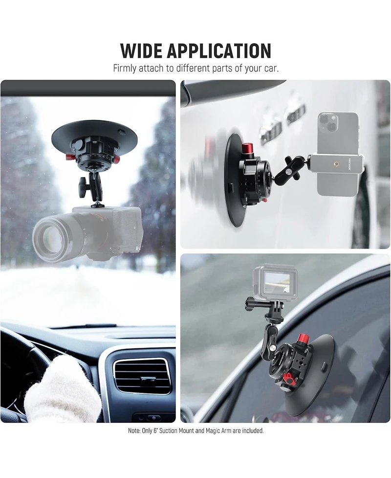 Neewer 6"/15.2cm Camera Suction Cup Mount with Ball Head Magic Arm, Metal Suction Cup Mount on Car Windshield Dash for Camera/Action Camera/Phone