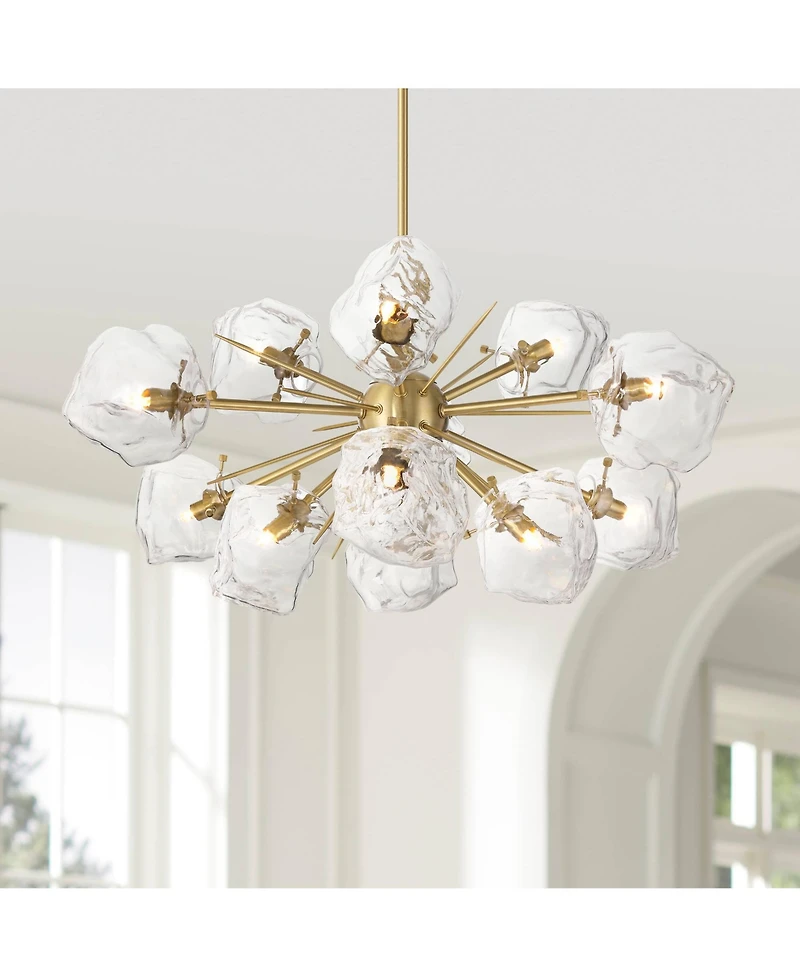 Possini Euro Design Klara 30" Modern Pendant Chandelier Ceiling Light Fixture Dining Room Over Table Sputnik 12-Light Led Soft Gold Finish